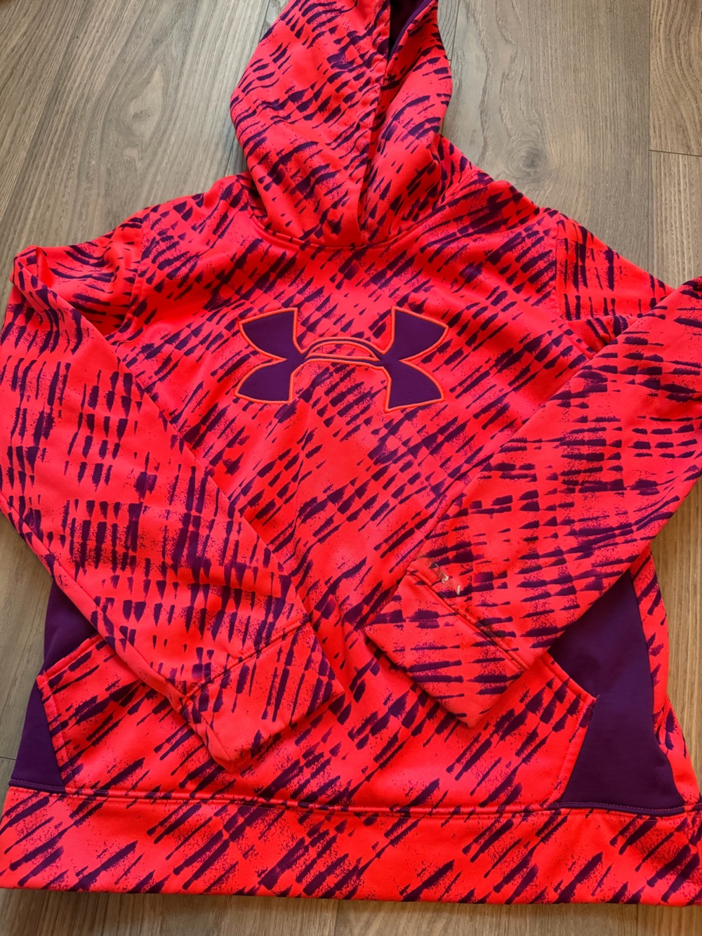Under Armour Fleece Hoodie Youth Large Pink Purple Geometric Pullover